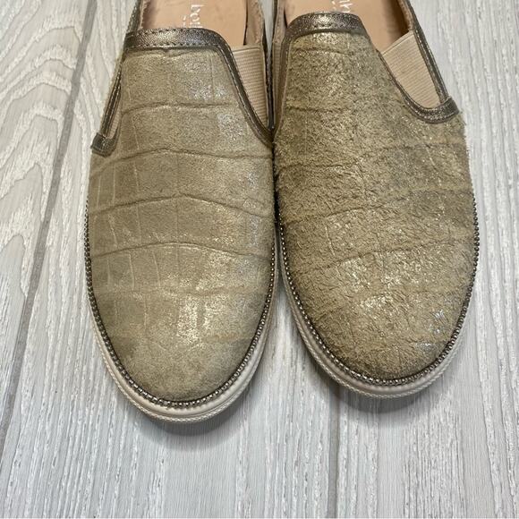 Botkier Women's Hayden Ivory Gold Croc Embossed Mule Platform Sneakers Size 6.5 - Picture 4 of 11